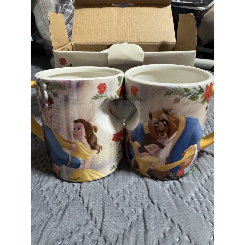 Disney Beauty And The Beast Heart Cutout Ceramic Coffee Mug Set New With Box